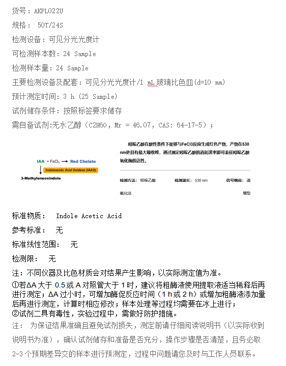 植物吲哚乙酸氧化酶活性檢測(cè)試劑盒圖示